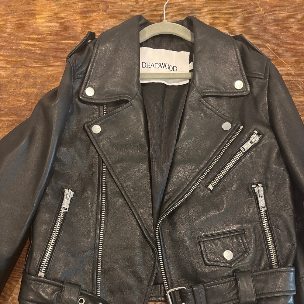 Deadwood Classic Leather Biker Jacket - size 34